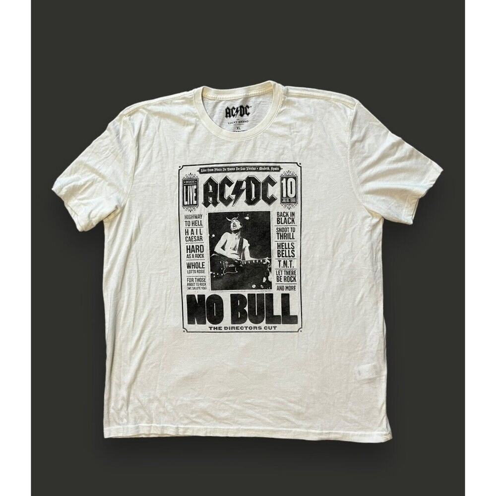 Lucky Brand AC/DC White Short Sleeve T-Shirt Rock 80s Metal Concert Tour XL NWOT